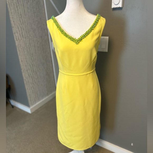 Tory Burch Knee Length Beaded Sheath Dress, Lemon Curd - Picture 1 of 8